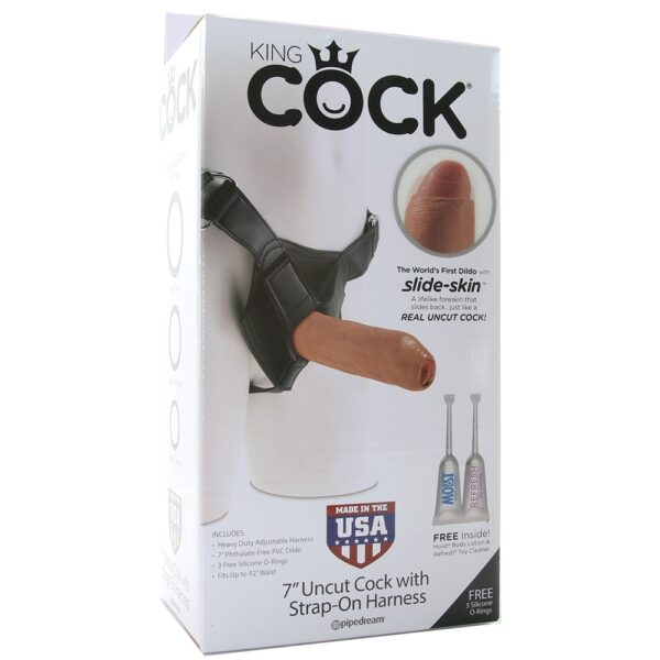 King Cock Harness with 7" Uncut Cock in Caramel