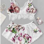 Sexy 2 Piece Floral Bra and Shorts Lingerie Set White
