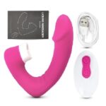 Remote Control Pink Color 9 Speeds Rechargeable Silicone Penis Vibrator with Tongue