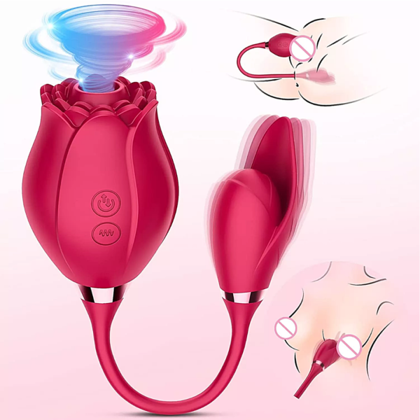 Red 2 In 1 Red Rose Vibrator - Image 2