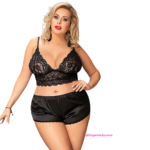 Nightwear Lace Trim Satin Top Pajama Set