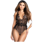 Lace Floral Deep V Neck Sheer Teddy Lingerie