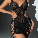 Black Leopard Print Babydoll Dress
