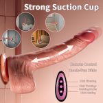 "Thrusting dildo toy with strong suction cup, showcasing remote control for hands-free pleasure."