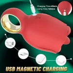 360° Tongue Licking Vibrator in red, featuring USB magnetic charging, designed for versatile pleasure with multiple modes. Perfect for intimate experiences.