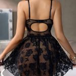 "Elegant black lace push-up babydoll lingerie with a flattering waistline, designed to enhance curves and provide a sophisticated look for intimate occasions."