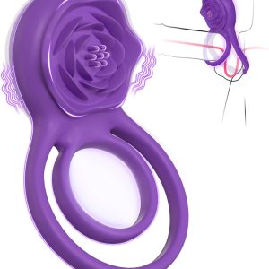 Dual Action Vibrating Cock Ring in purple, featuring a textured design for enhanced pleasure and adjustable fit for comfort.