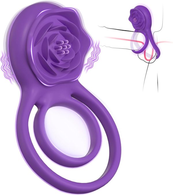 Dual Action Vibrating Cock Ring in purple, featuring a textured design for enhanced pleasure and adjustable fit for comfort.