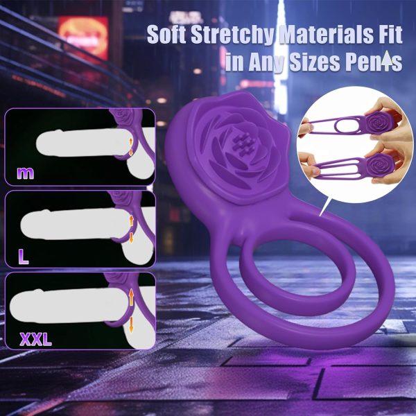 Dual Action Vibrating Cock Ring in purple, featuring a textured design for enhanced pleasure and adjustable fit for comfort.