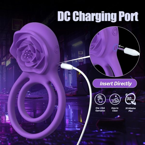 Dual Action Vibrating Cock Ring in purple, featuring a textured design for enhanced pleasure and adjustable fit for comfort.