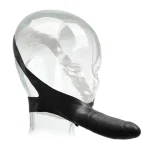 TPE strap-on face accessory displayed on a clear mannequin head, featuring a flexible structure and a realistic design.