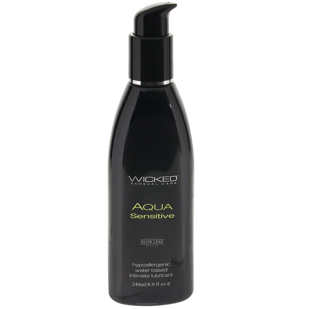 This image features Wicked Aqua Sensitive Water-Based Lubricant, a hypoallergenic, glycerin-free lube designed for sensitive skin. Ideal for use with sex toys, condoms, and intimate play. Available at Aura Viibe, located in Portmore Mall, Portmore Jamaica, with discreet island-wide shipping. Wicked Aqua Sensitive Water-Based Lubricant for sensitive skin – buy sex toys in Portmore Jamaica at Aura Viibe