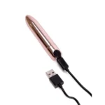 Rose‑gold rechargeable personal massager with USB cable – Aura Viibe Jamaica