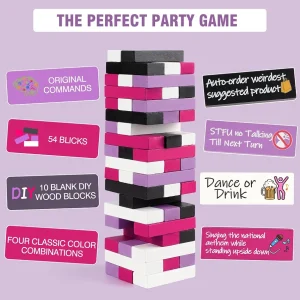 Adult Block Party Game with challenge blocks and storage bag available at Aura Viibe Portmore Mall Jamaica