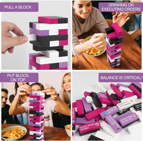 How to play the Adult Block Party Game stacking tower available in Jamaica