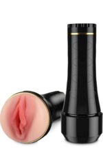 Sleek black cylindrical personal device with removable cap and soft textured interior sleeve.