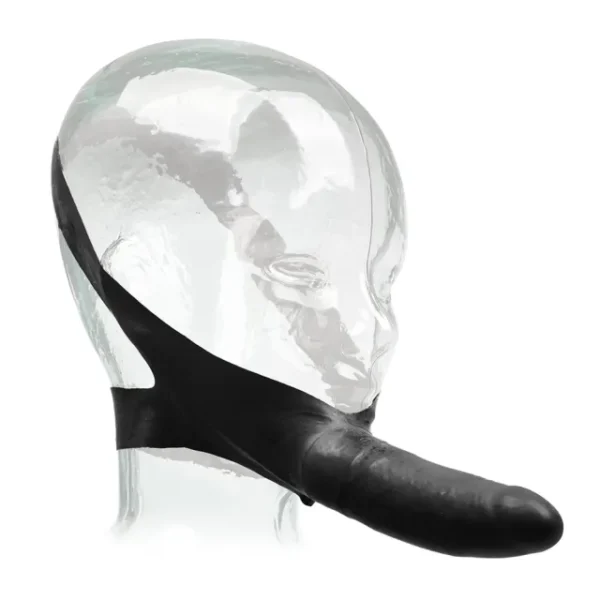 TPE strap-on face accessory displayed on a clear mannequin head