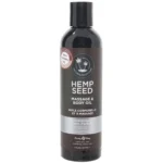 Earthly Body Massage and Body Oil bottle with hemp seed