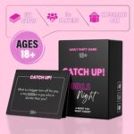 Black box with pink and white text reading Catch Up Girls Night – Adult Party Game 18+.