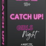 Adult party card game box showing Catch Up Girls Night Jamaica edition, 120 cards, 3+ players, ages 18+, gift‑ready box.