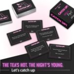 Spread of Catch Up Girls Night cards showing fun questions for adult players in Jamaica.
