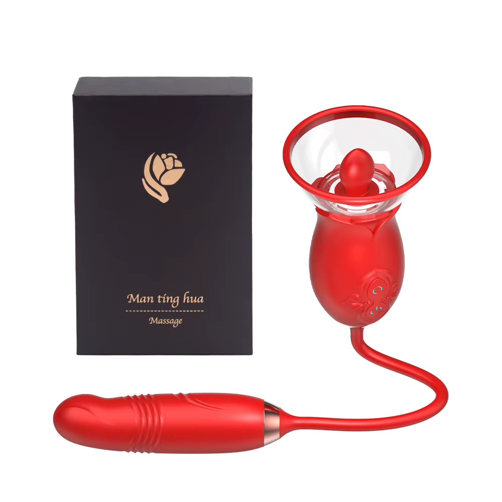 Rose Suction Cup Thrusting Vibrator Jamaica with thrusting egg