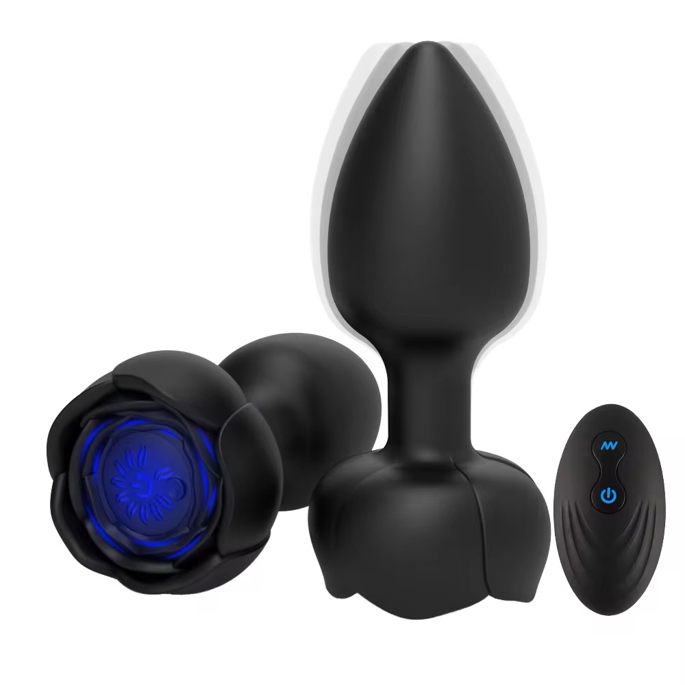 Black flower vibrating anal plug with wireless remote control - Aura Viibe Jamaica