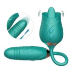 Teal licking rose vibrator with thrusting egg - Aura Viibe Jamaica