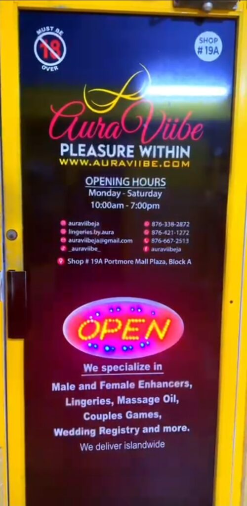 Aura Viibe intimate wellness store front at Portmore Mall, Jamaica